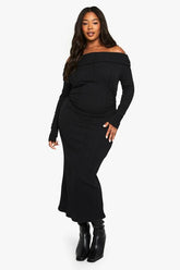 Plus Long Sleeve Bardot Maxi Dress