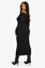 Plus Long Sleeve Bardot Maxi Dress