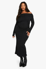 Plus Long Sleeve Bardot Maxi Dress