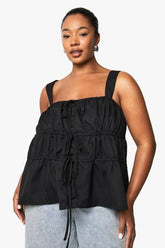 Plus Wide Strap Tie Front Smock Top