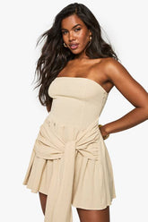 Linen Look Pleated Wrap Mini Dress