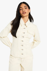 Ecru Denim Cinched Waist Denim Jacket