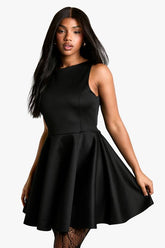 Bonded Sucba High Neck Volume Skater Mini Dress