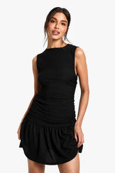 Textured Slash Neck Drop Waist Mini Dress