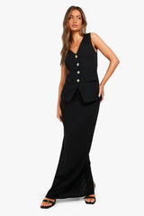 Linen Look Column Fitted Maxi Skirt