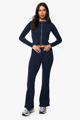 2 Tone Rib Zip Up Top & Flared Trouser