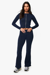 2 Tone Rib Zip Up Top & Flared Trouser