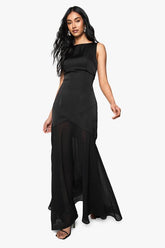 Satin And Chiffon Mix Pleated Maxi Dress