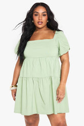 Plus Extreme Puff Sleeve Tiered Smock Dress