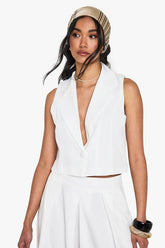Linen Look Tailored Cropped Waistcoat