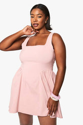 Plus Ruched Square Neck Skater Dress