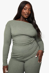 Plus Long Sleeve Asymmetric Crinkle Top