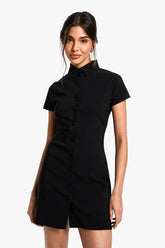 Tailored Button Down Collared A-Line Mini Dress