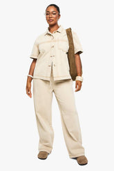 Plus Cotton Twill Drawstring Detail Straight Leg Jean