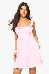 Cotton Poplin Shirred Button Down Mini Dress