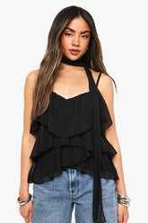 Crinkle Chiffon Ruffle Scarf Cami