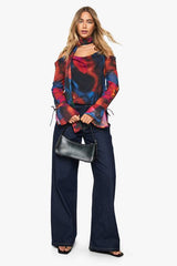 Abstract Floral Chiffon Cowl Neck Scarf Top