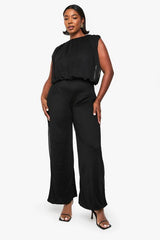 Plus mesh blouson wide leg jumpsuit