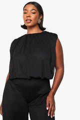 Plus mesh blouson wide leg jumpsuit