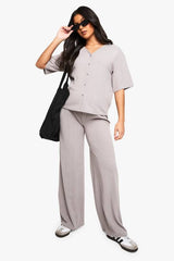 Maternity V Neck Button Down Loose Fit Co-Ord