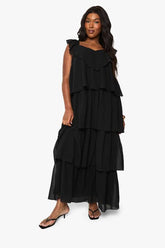 Plus Chiffon Ruffle Maxi Dress