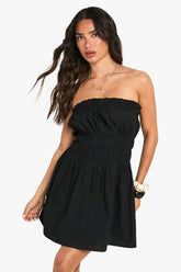 Petite Cotton Poplin Shirred Mini Dress