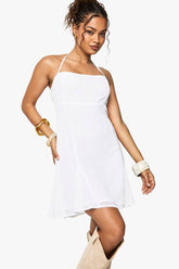 Strappy Chiffon Tie Front Godet Hem Mini Dress