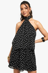 Polka Dot Chiffon Scarf Detail Mini Dress