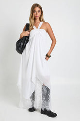 Chiffon Lace Mix Halterneck Maxi Dress