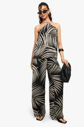 Palm Print Chiffon Wide Leg Jumpsuit