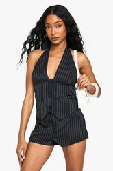 Pinstripe Halterneck Tailored Waistcoat