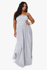 Plus Stripe Shirred Strappy Maxi Dress