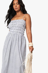 Plus Stripe Shirred Strappy Maxi Dress