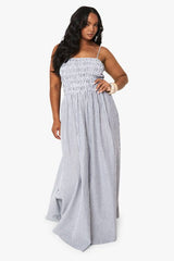 Plus Stripe Shirred Strappy Maxi Dress