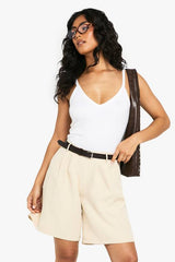 Woven Pleated Bermuda Shorts