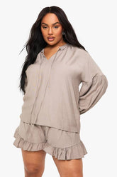 Plus Linen Look Frill Hem Short