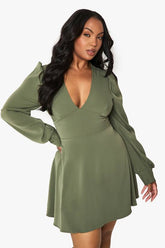 Plus Long Blouson Sleeve Skater Dress