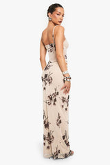 Hot Fix Printed Mesh Lined Column Maxi Skirt