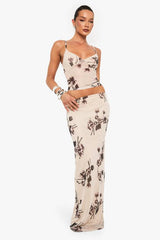 Hot Fix Printed Mesh Lined Column Maxi Skirt