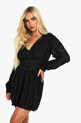 Burnout Floral Long Sleeve Skater Dress