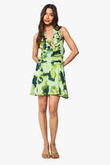 Abstract Ruffle Halterneck Mini Dress
