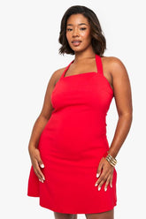 Plus Bengaline Ruched Square Neck Mini Dress