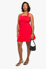 Plus Bengaline Ruched Square Neck Mini Dress