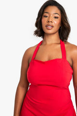Plus Bengaline Ruched Square Neck Mini Dress