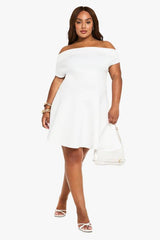 Plus structured bardot mini skater dress