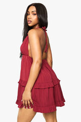 Textured Stripe Crinkle Tiered Mini Dress
