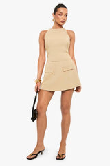 Woven Halterneck High Neck Top