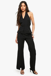 Button Detail Slim Flare Trouser