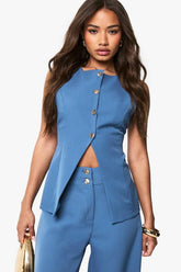 Gold Button Open Front Waistcoat