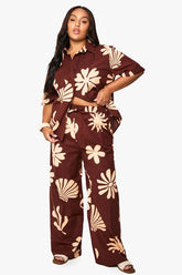 Plus Shell Print Linen Wide Leg Trouser